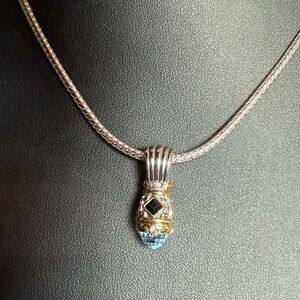 John Medeiros Nouveau Aquamarine Slider Charm Necklace Silver with Gold Accents